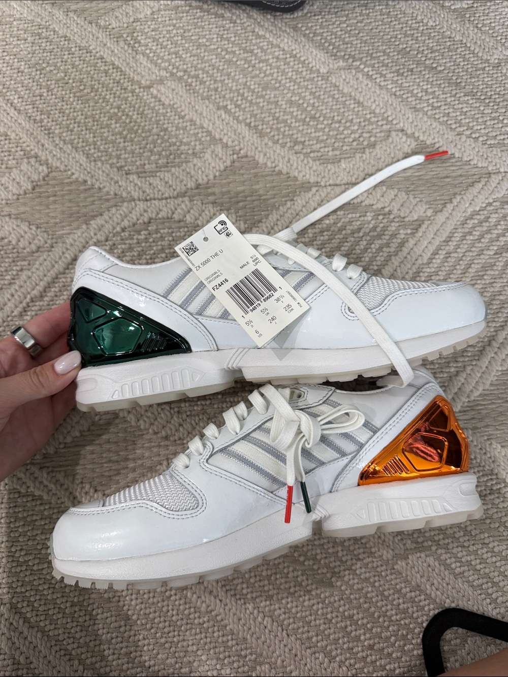 NWT UMiami adidas White Sneakers with Metallic Green & Orange Heel Accents